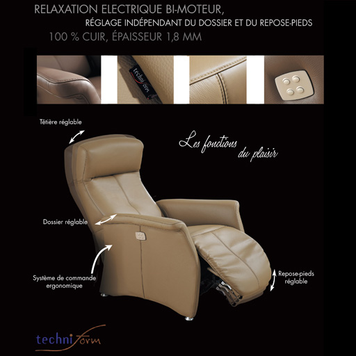 Fauteuil Relaxation 2 moteurs 100% Cuir Italien ODIPRE 6 couleurs au choix