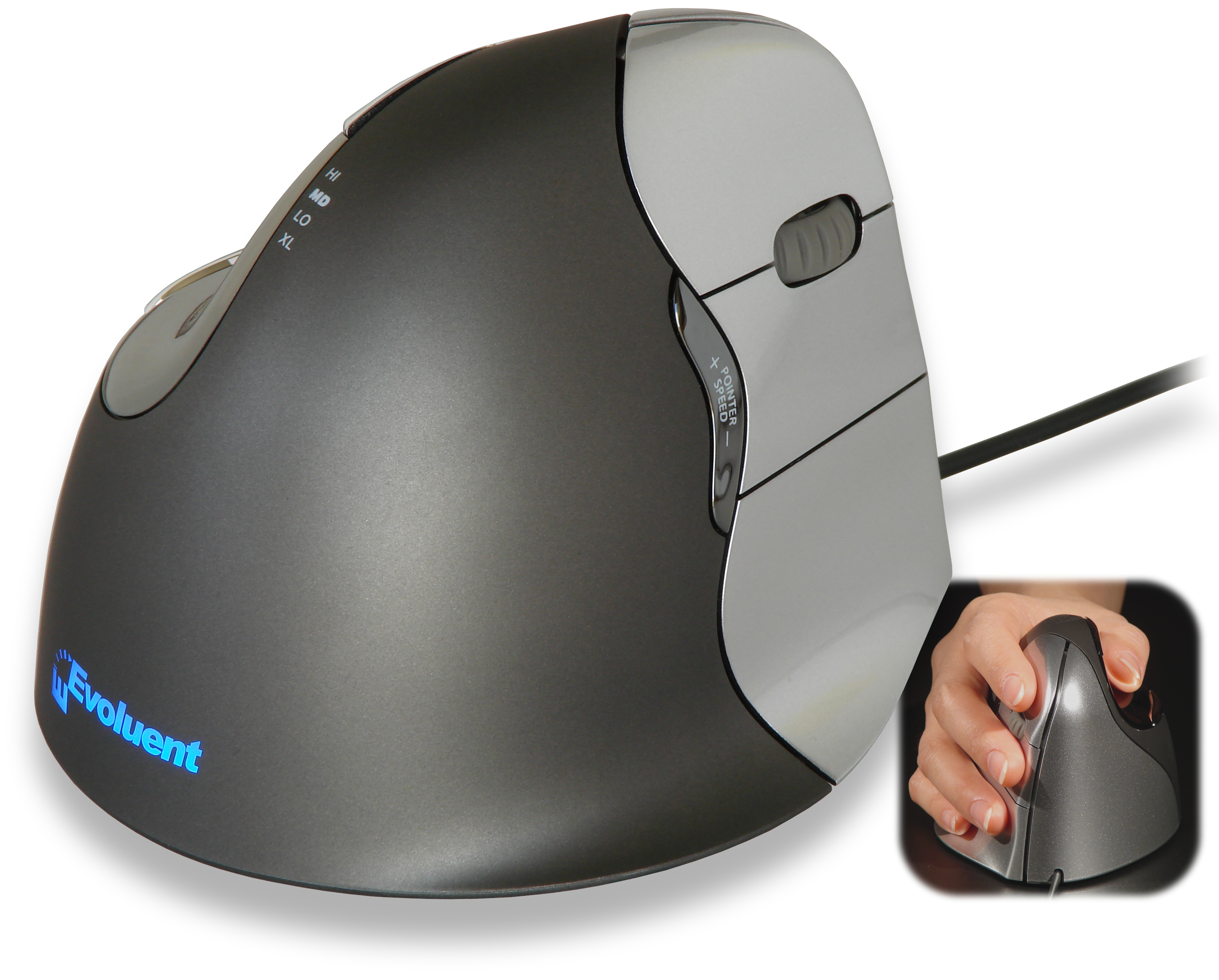 Souris verticale ergonomique filaire Evoluent pour gauchers